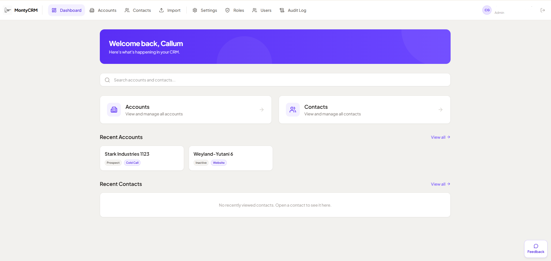Monty CRM Dashboard Interface